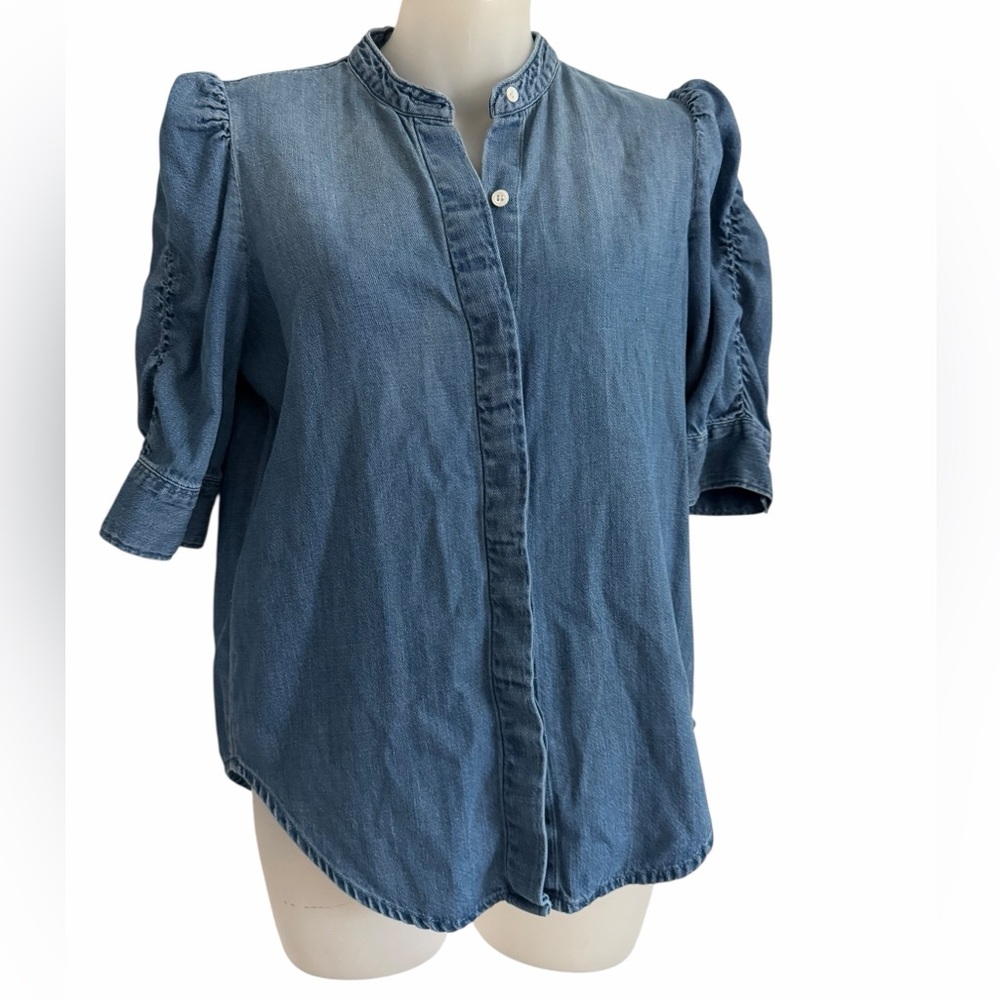 Frame Gillian Denim Puff-Sleeve Top Size XS